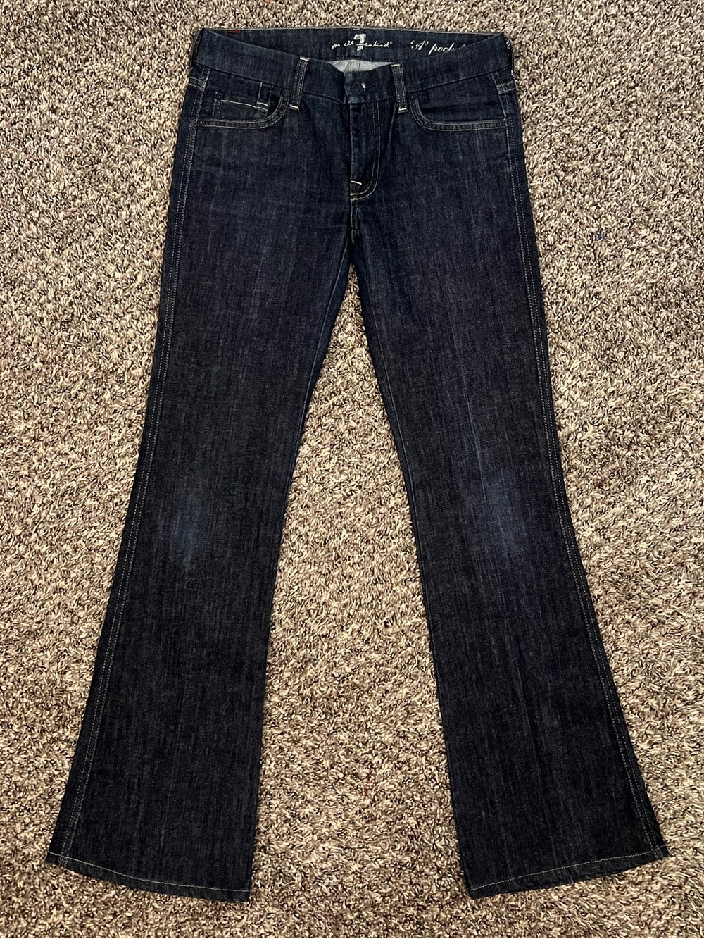 Y2K 7 For All Mankind dark wash low rise bedazzled back pockets
bootcut jeans 27
